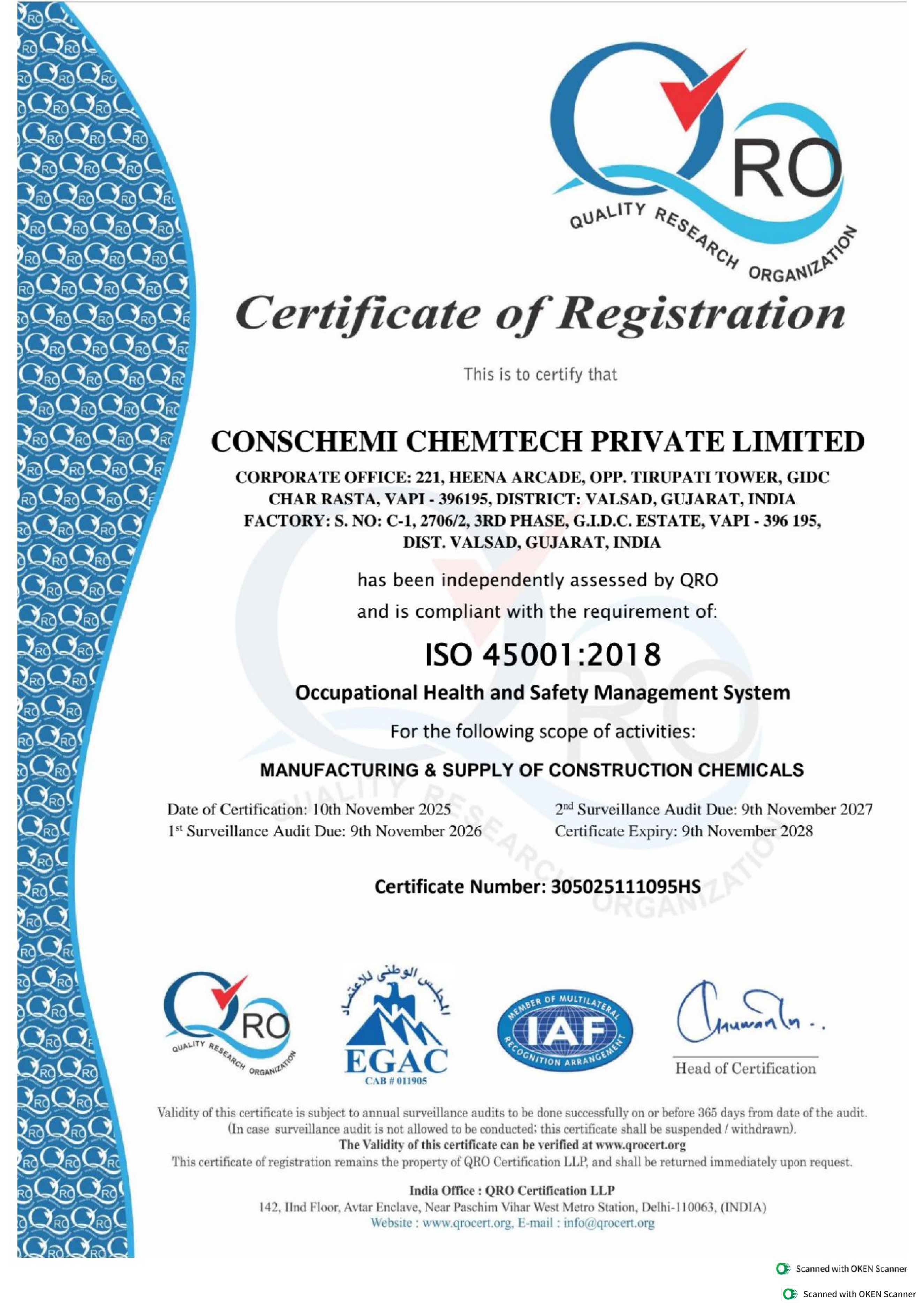 ISO 45001:2018 certificate