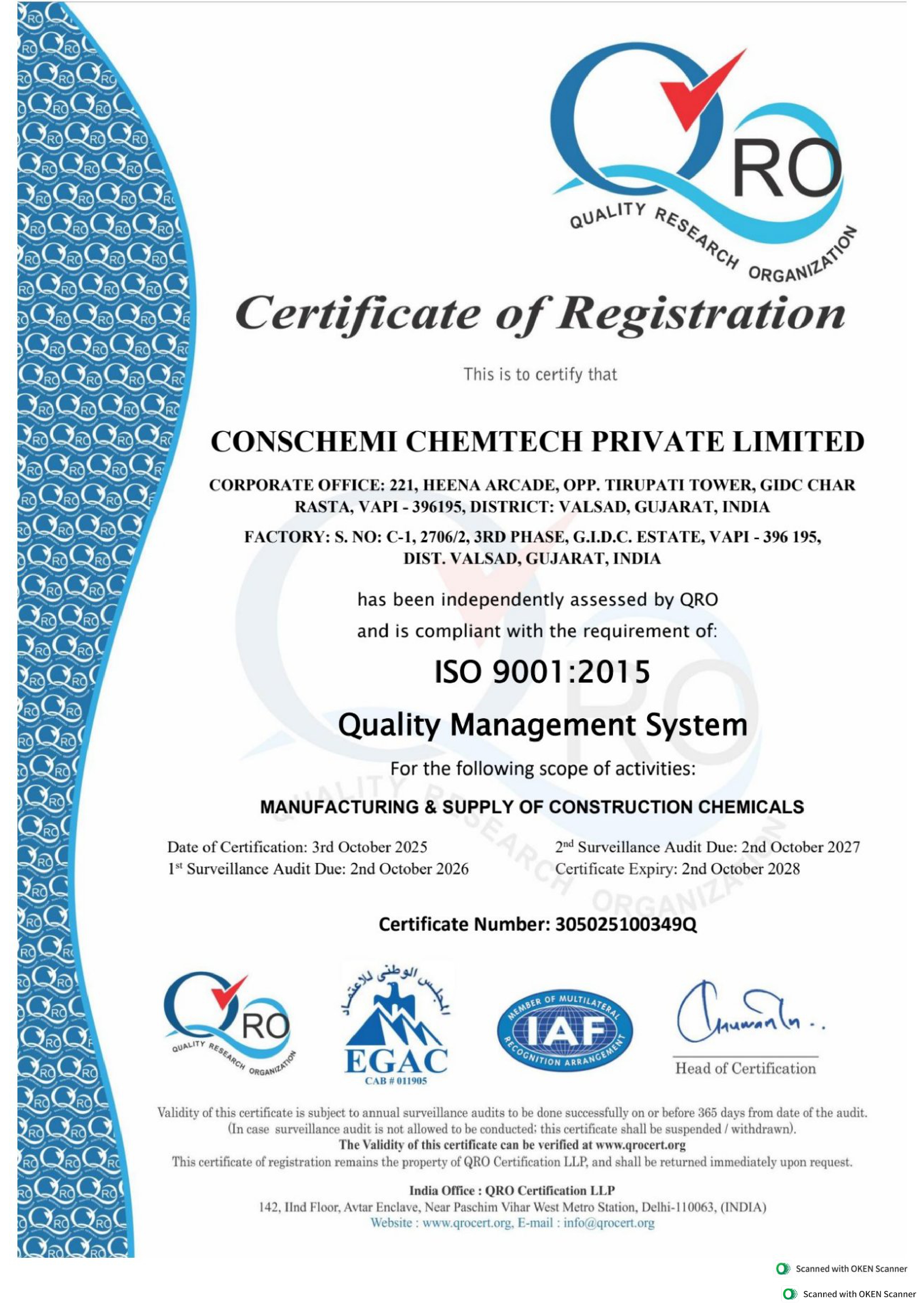 ISO 9001:2015 certificate